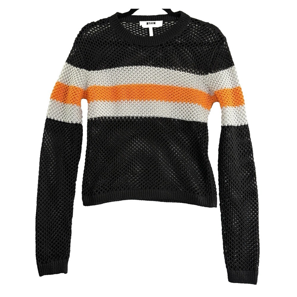 MSGM Milano‎ Women Open Knit Sweater Pullover Long Sleeve Black Sz M Layer 4-13